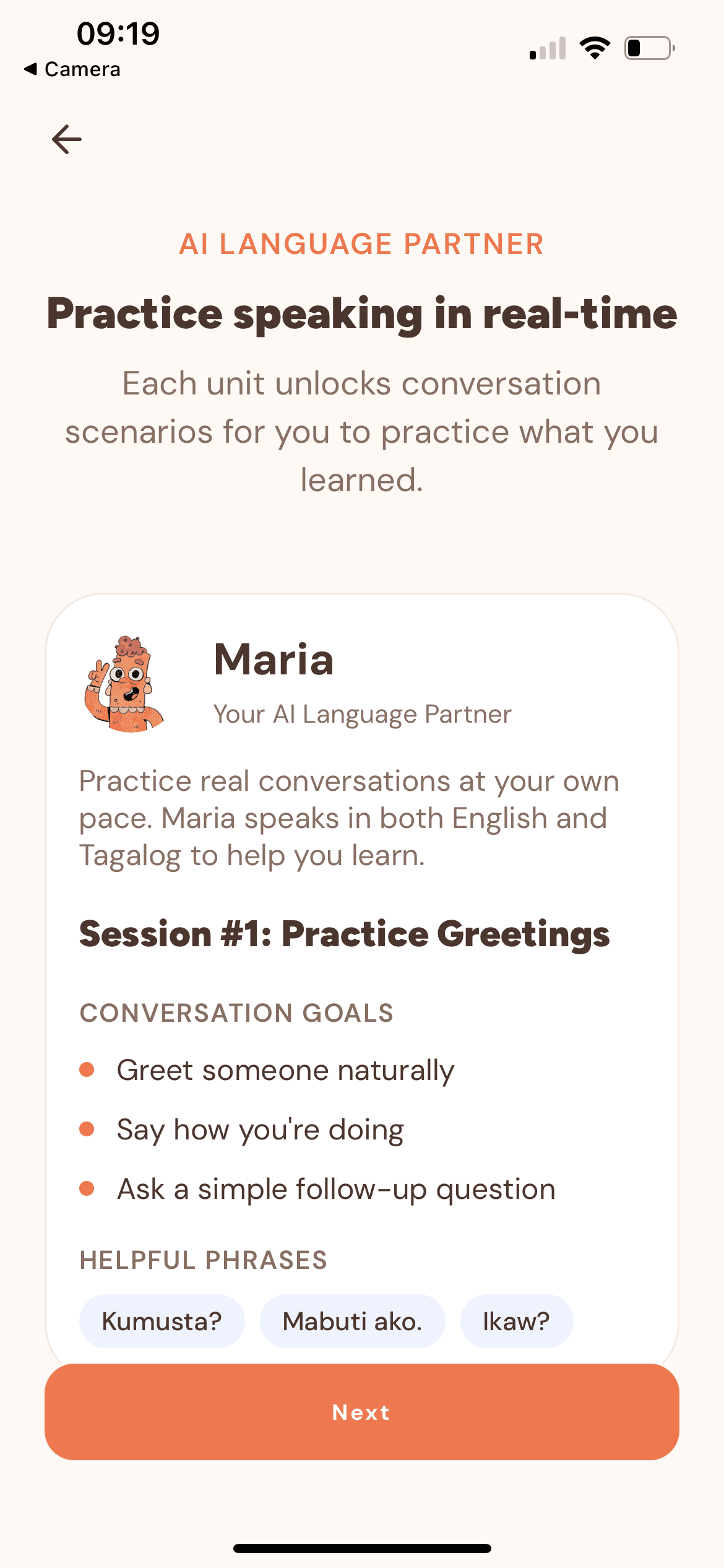 Tahanan AI language partner screen