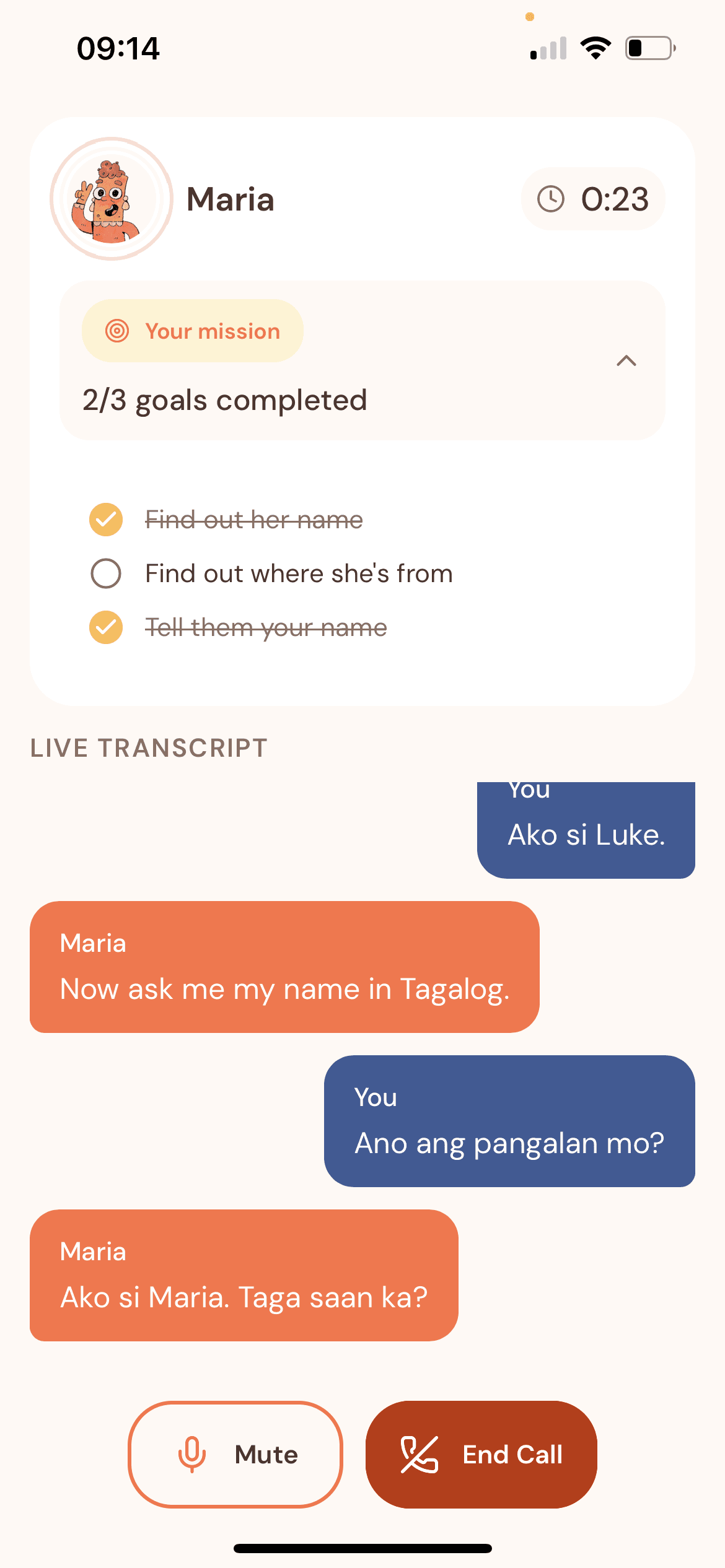 Tahanan speaking practice conversation goals screen