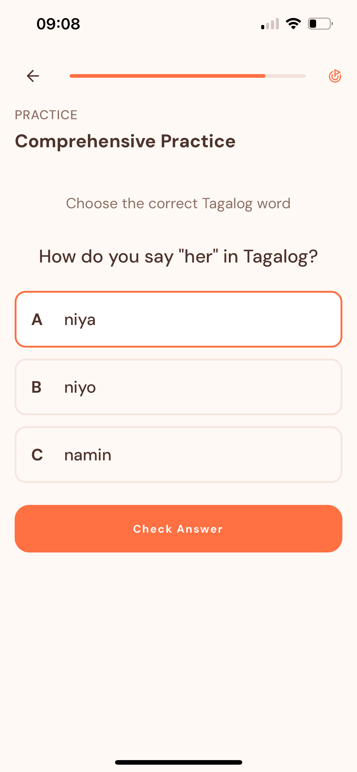 Tahanan lesson question practice screen